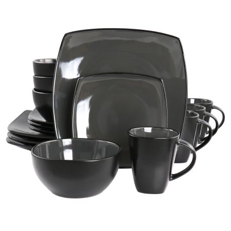 Gibson Home Soho Lounge 16 Piece Square Stoneware Dinnerware Set in Grey