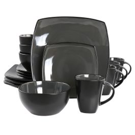 Gibson Home Soho Lounge 16 Piece Square Stoneware Dinnerware Set in Grey